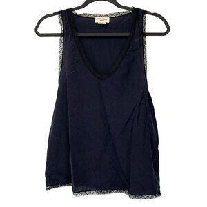 Zadig and Voltaire Camisole Top Womens XS/S Navy Blue Lace Trim Silk V-Neck